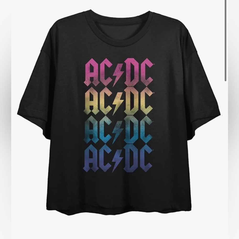 ACDC Logo Rainbow Gradation Women's Black Crop T-Shirt
